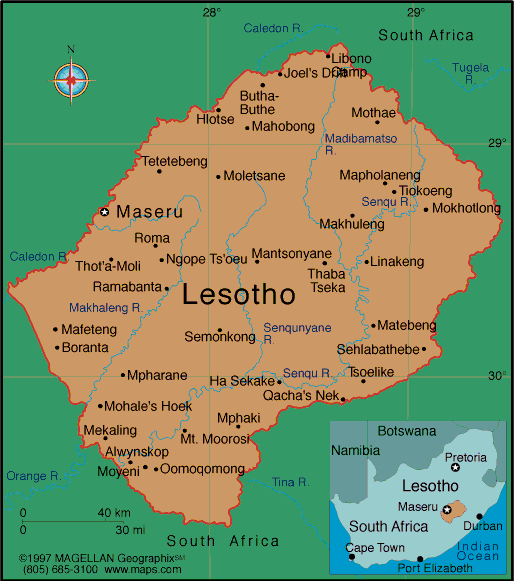 lesotho cities map